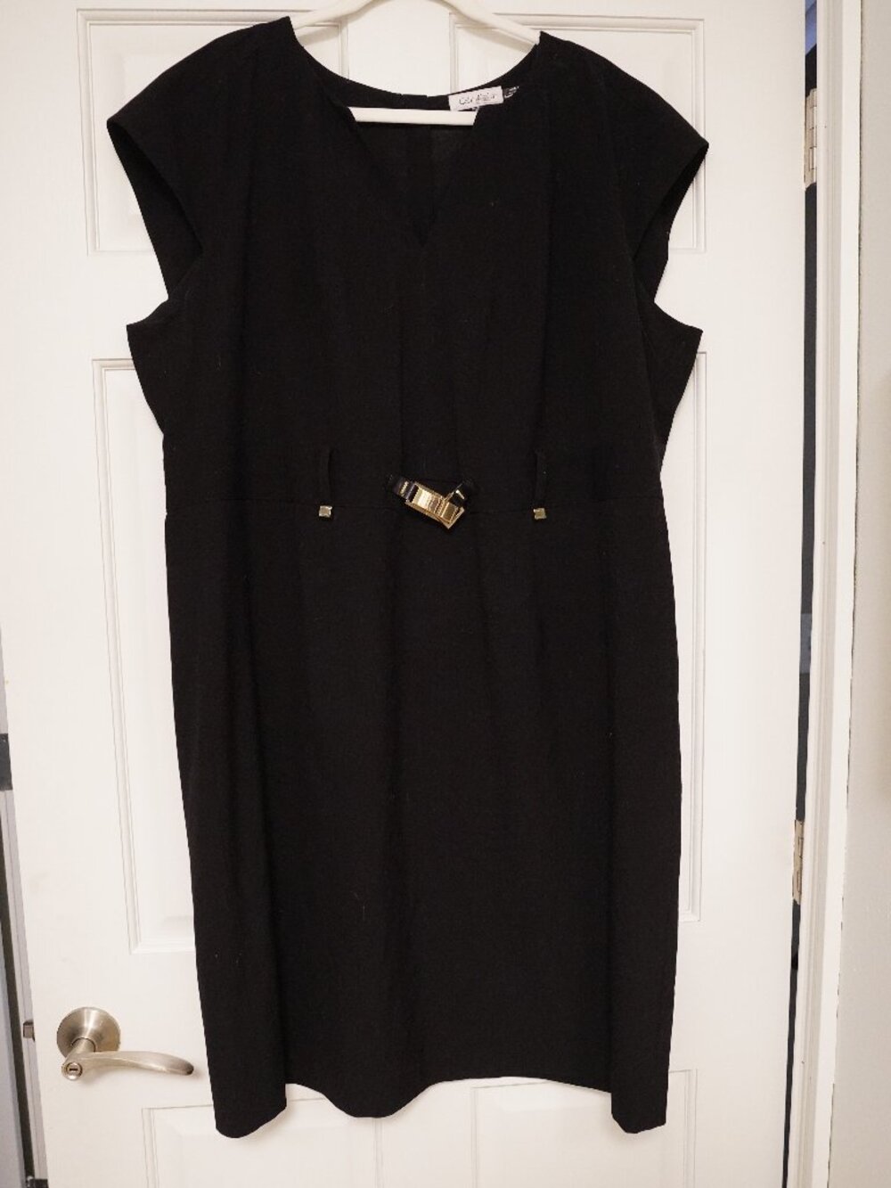 Calvin Klein 20W Black Sheath Dress Gold Buckle Career Office Plus Size